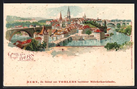 Cartoline postali: Litho Bern, Panoramablick auf die Stadt – Usato da Berlin venduto da bartko-reher