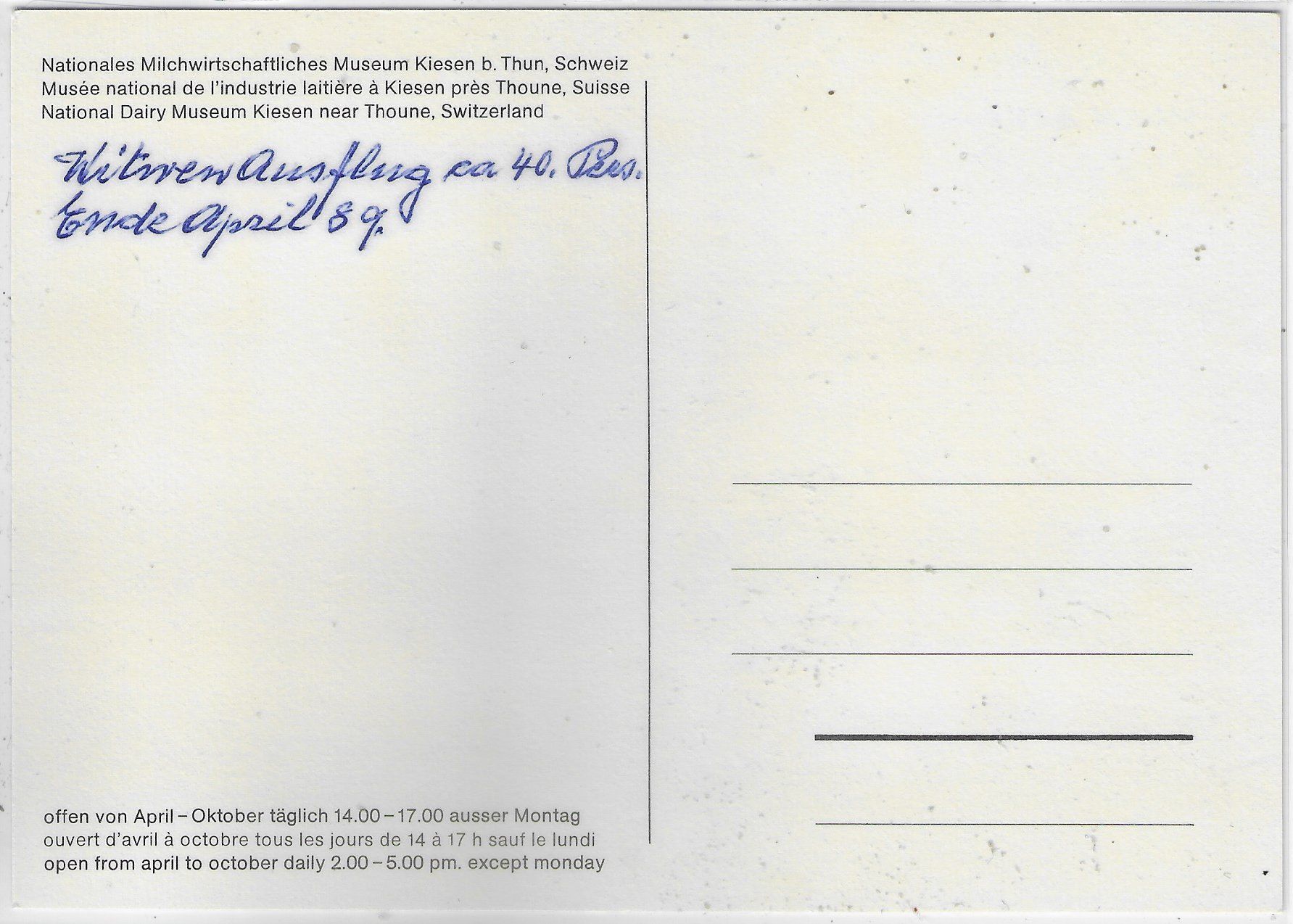 Cartoline postali: Nat. Milchwirtschaftliches Museum Kiesen b. Thun – Usato da Ettingen venduto da Kartenplanet 1