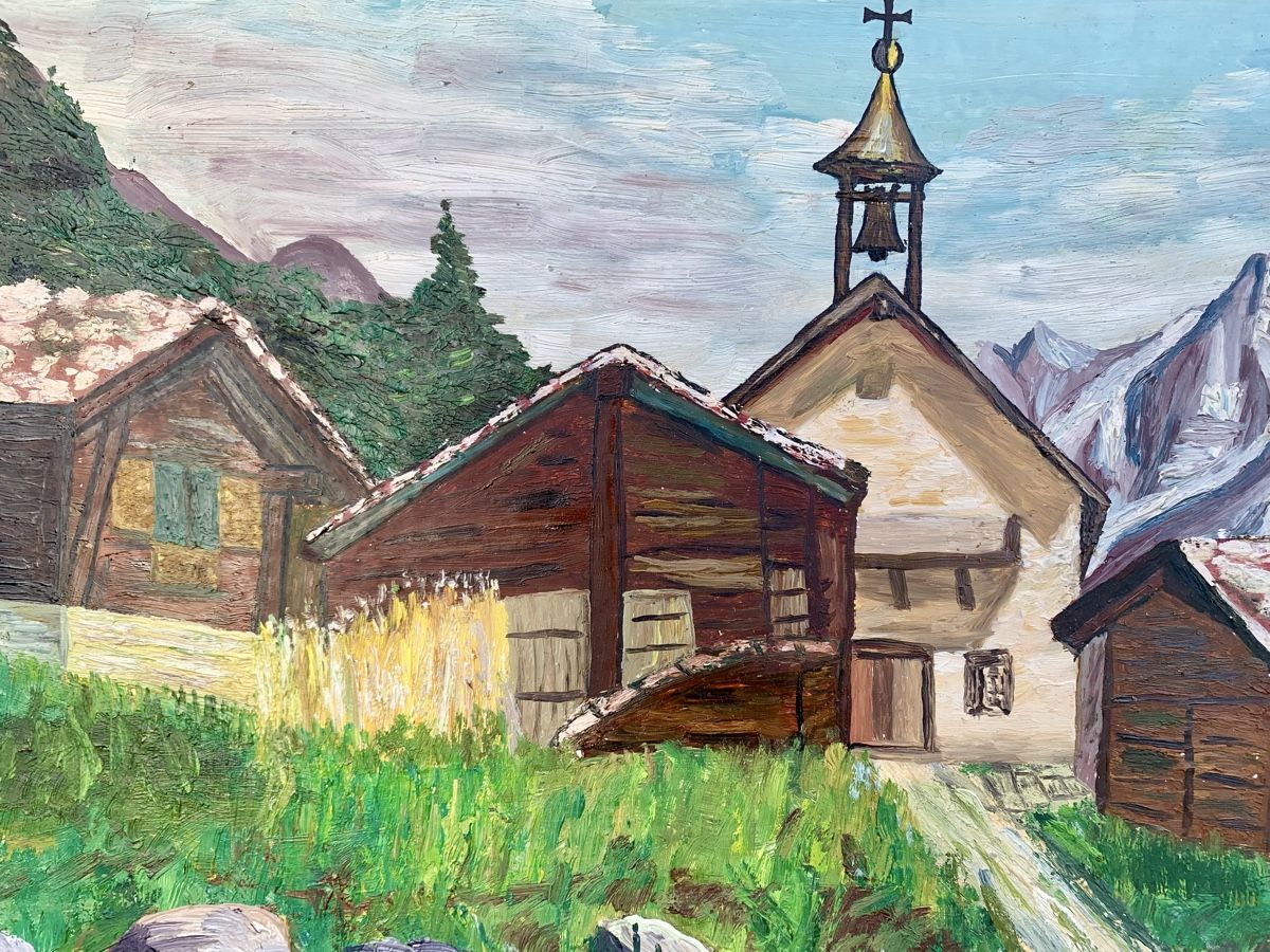 Dipinti: Gemälde R.Schreiber 1973, Schweizer Bergdorf, Original! – Usato da Wallisellen venduto da Died 1