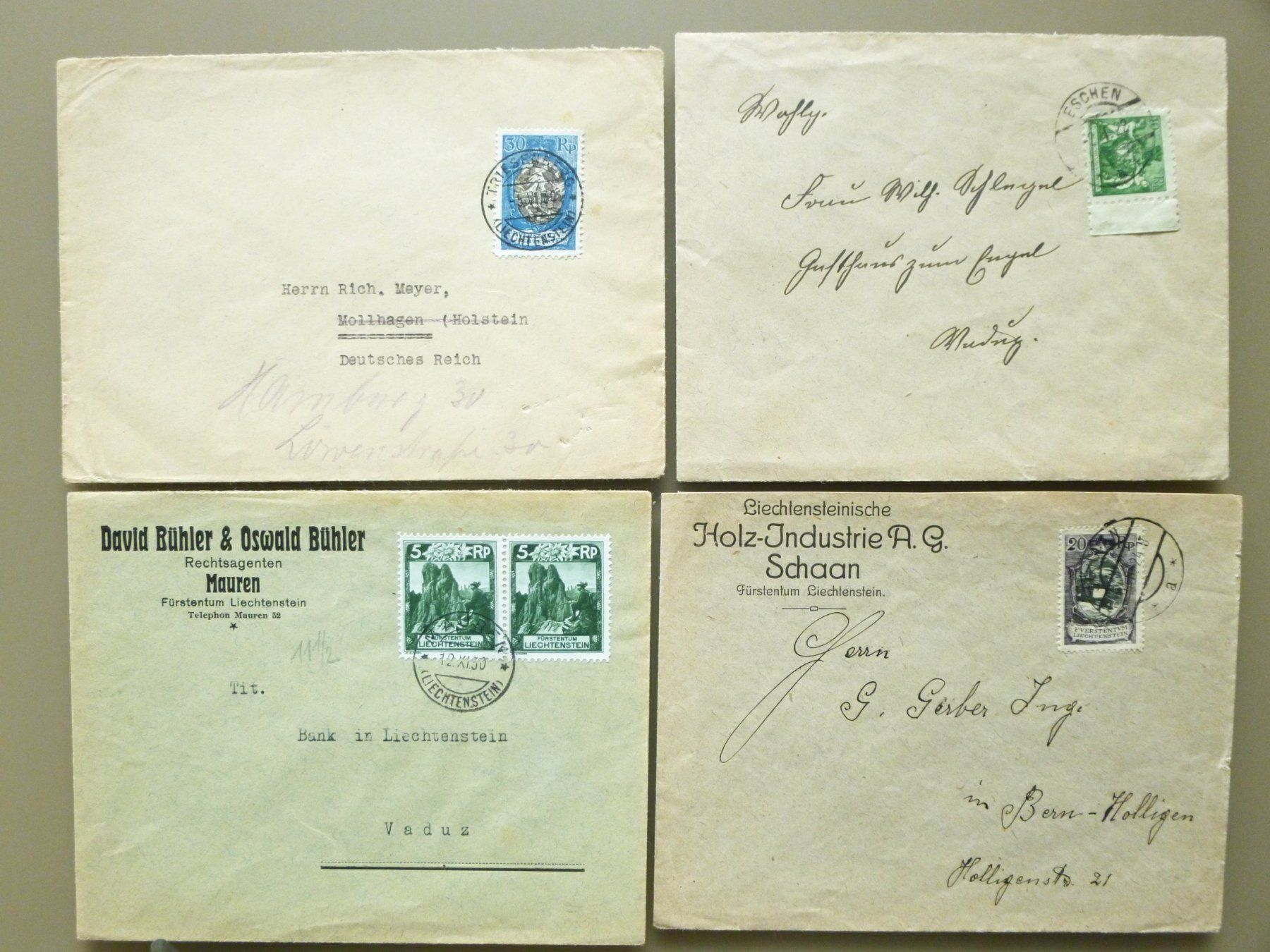 Tutti i francobolli: FL - Lot:  4 Bedarfsbriefe 1922 - 1930 – Usato da Uster venduto da schepus23