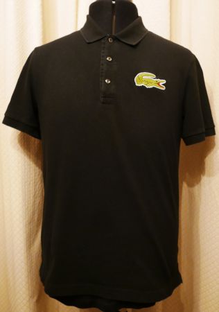 Polo LACOSTE Noir Grand Croco vert, 100% coton