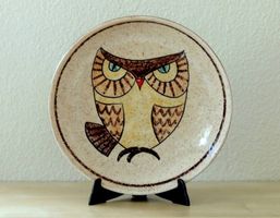 Plat en céramique de Hugo Kohler, Bienne, motif hibou, 1960s