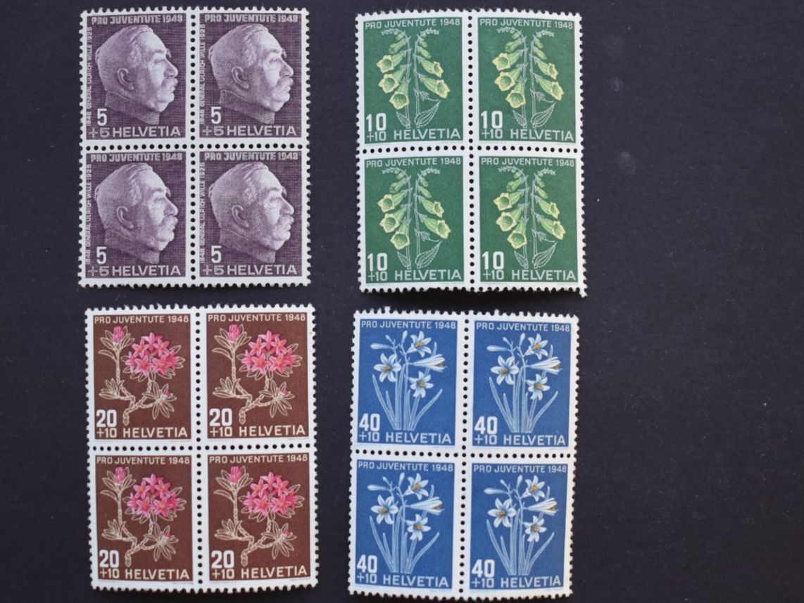 Alle Briefmarken: Pro Juventute 1948 Postfrisch** 4er Blöcke   B2907SCH – Neu (gemäss Beschreibung) aus Bettingen von Gluscht-Oase