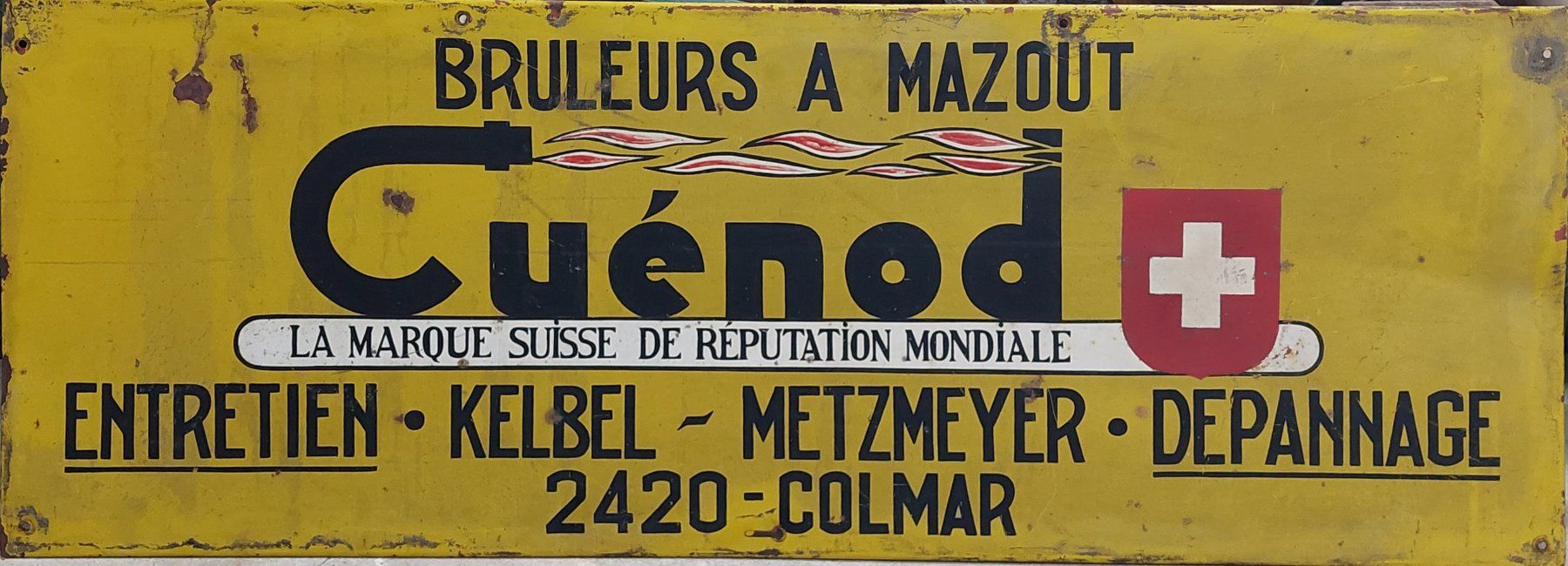 Insegne: Blechschild Cuenod. CH Brenner, Vertretung Colmar FR – Usato da Siblingen venduto da rantiques