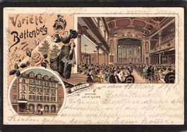 Lithographie:Variété Battenberg Leipzig , gel.1901,Frankatur