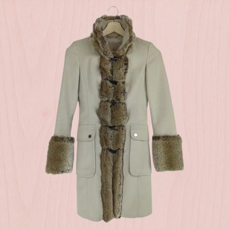 Karen Millen Luxus-Mantel mit abnehmbarem Kunstfell – Gr.36