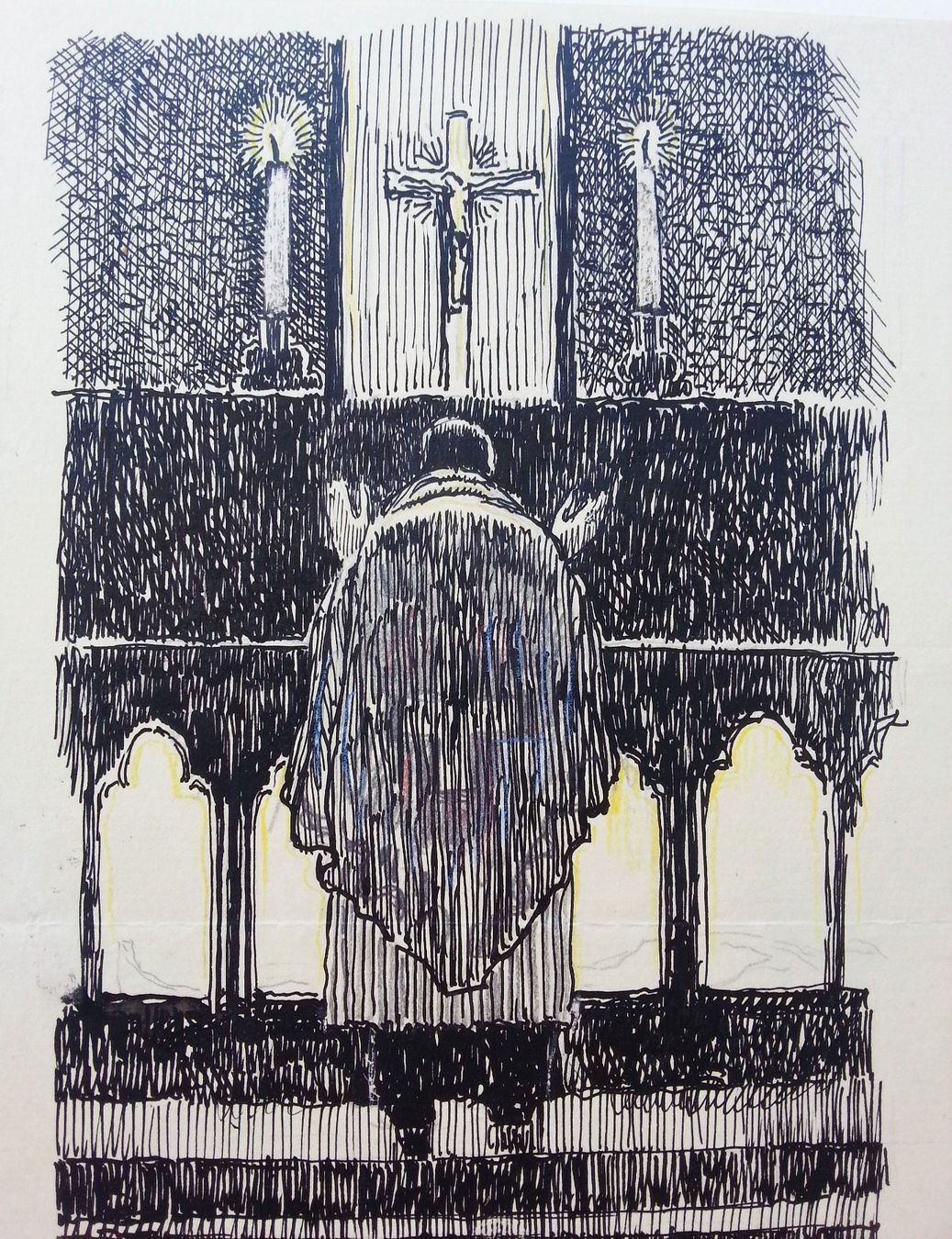 Dipinti: Tuschezeichnung Priester am Altar, 1943 – Usato da Oberriet SG venduto da Manick 3