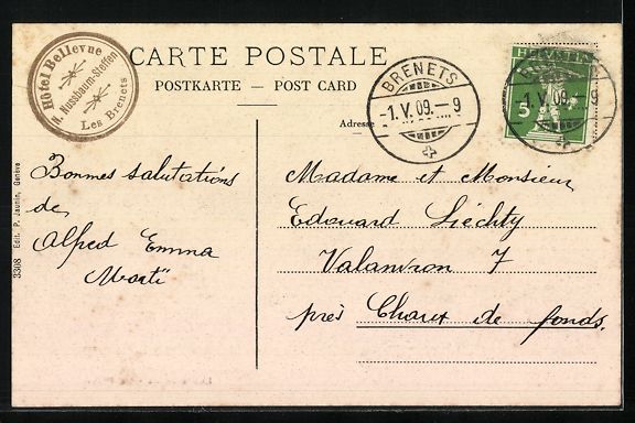 Cartoline postali: AK Les Brenêts, La Place, 1909 – Usato da Berlin venduto da bartko-reher 1