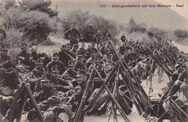 Gebirgsinfanterie auf dem Marsche - Rast, um 1916