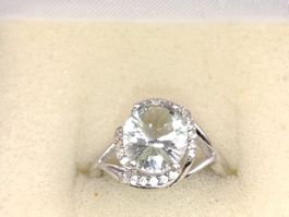 Vintage 925er Silber Ring mit Spinell, Zirkonia Top