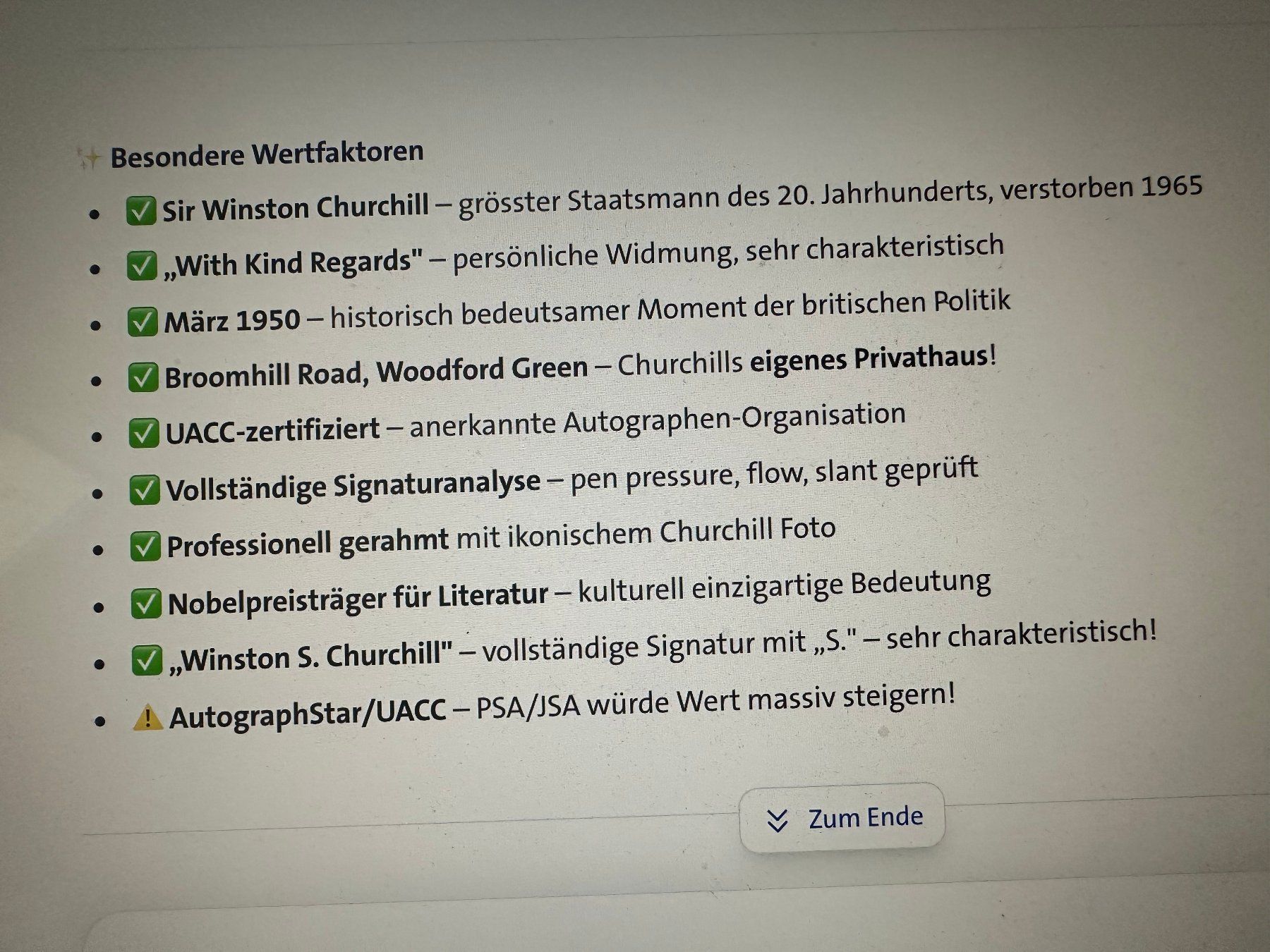 Autogramme: Originalautogramm Sir Winston Churchill mit COA – Gebraucht aus rafz von Ttt0071 2