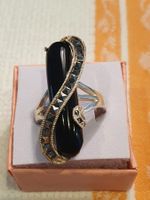 Opulenter 925 Silber Ring besetzt mit Onyx und Pyrit-Steinen