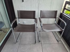 2x Freischwinger Stühle Leder / Chrom Vintage Design