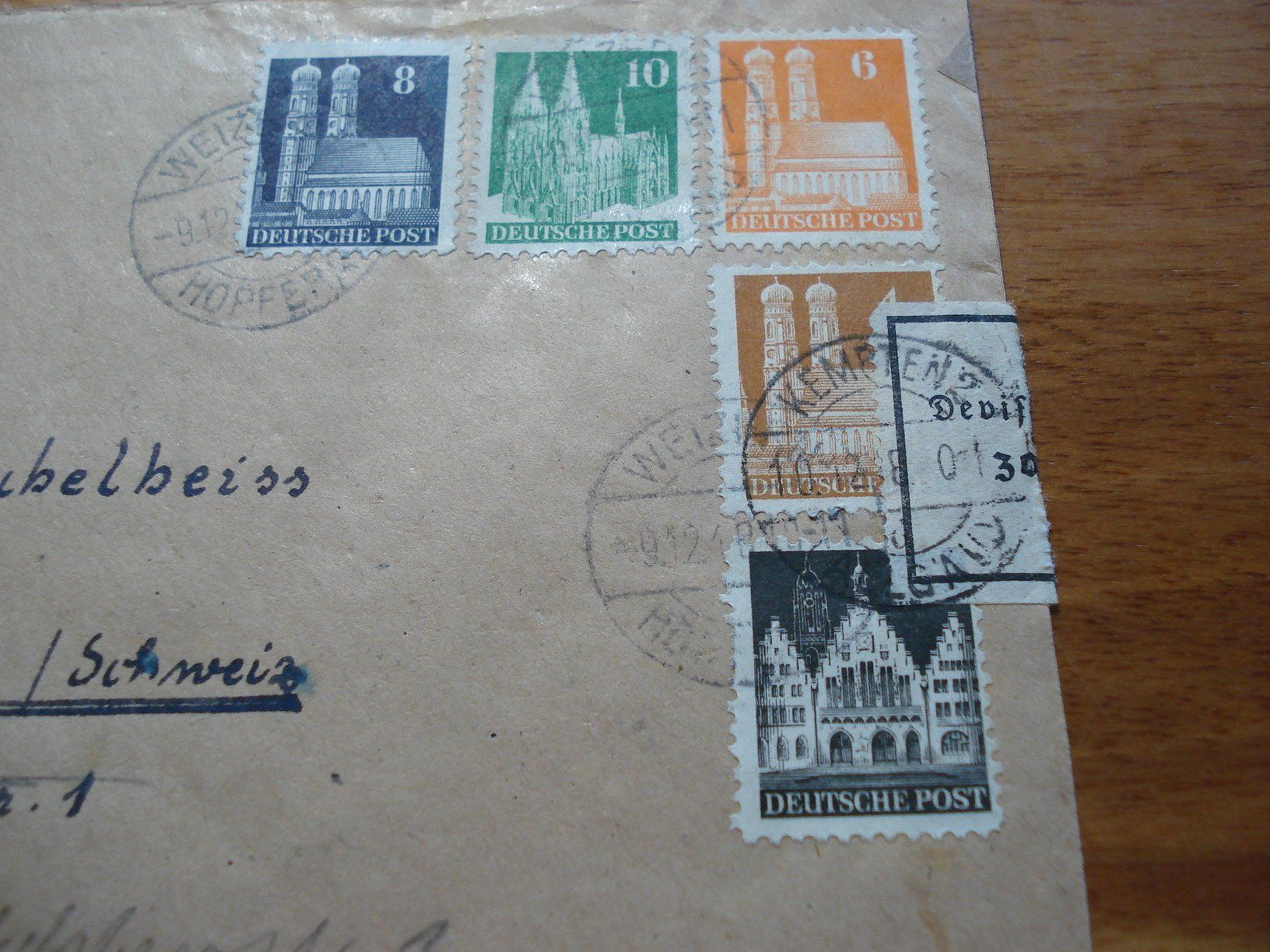 Tutti i francobolli: Brief Deutsche Post 1948, - Winterthur, Papiersiegel Devisen – Usato da Niederwil AG venduto da morostahu 1