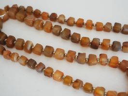 Karneol Kette lang Würfel Karneolwürfel Edelstein Vintage