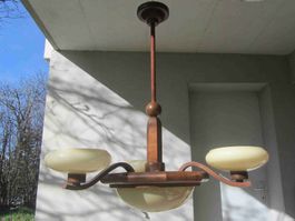 Hängelampe, Holz/Glas, 30er/40er Jahre?/Vintage, 4-flammig
