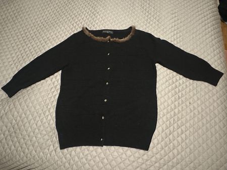 Wool Cardigan, real Fur Collar, Size s-M - Chic!