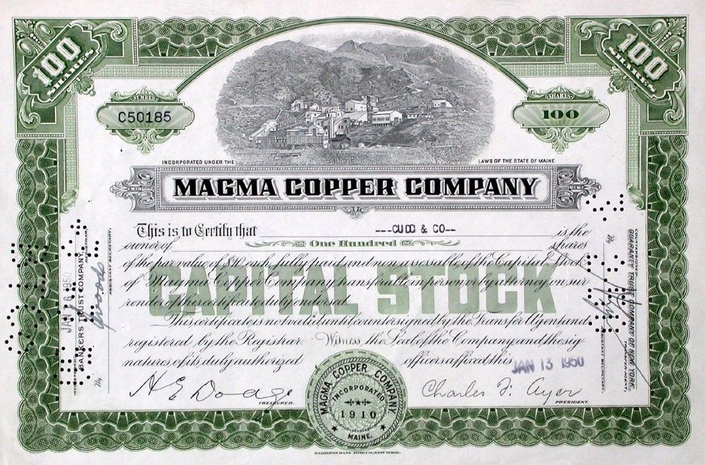 Documenti: Magma Copper Company - 1956 – Usato da Solothurn venduto da Sgasche
