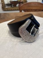 Eleganter Ledergürtel, Renza, schwarz mit Strassdiamanten