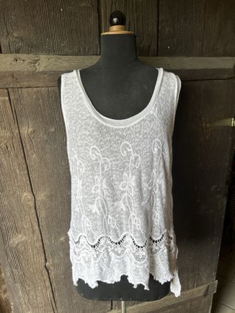 Damen Top Weiss Grösse M mit Spitze und Pailletten