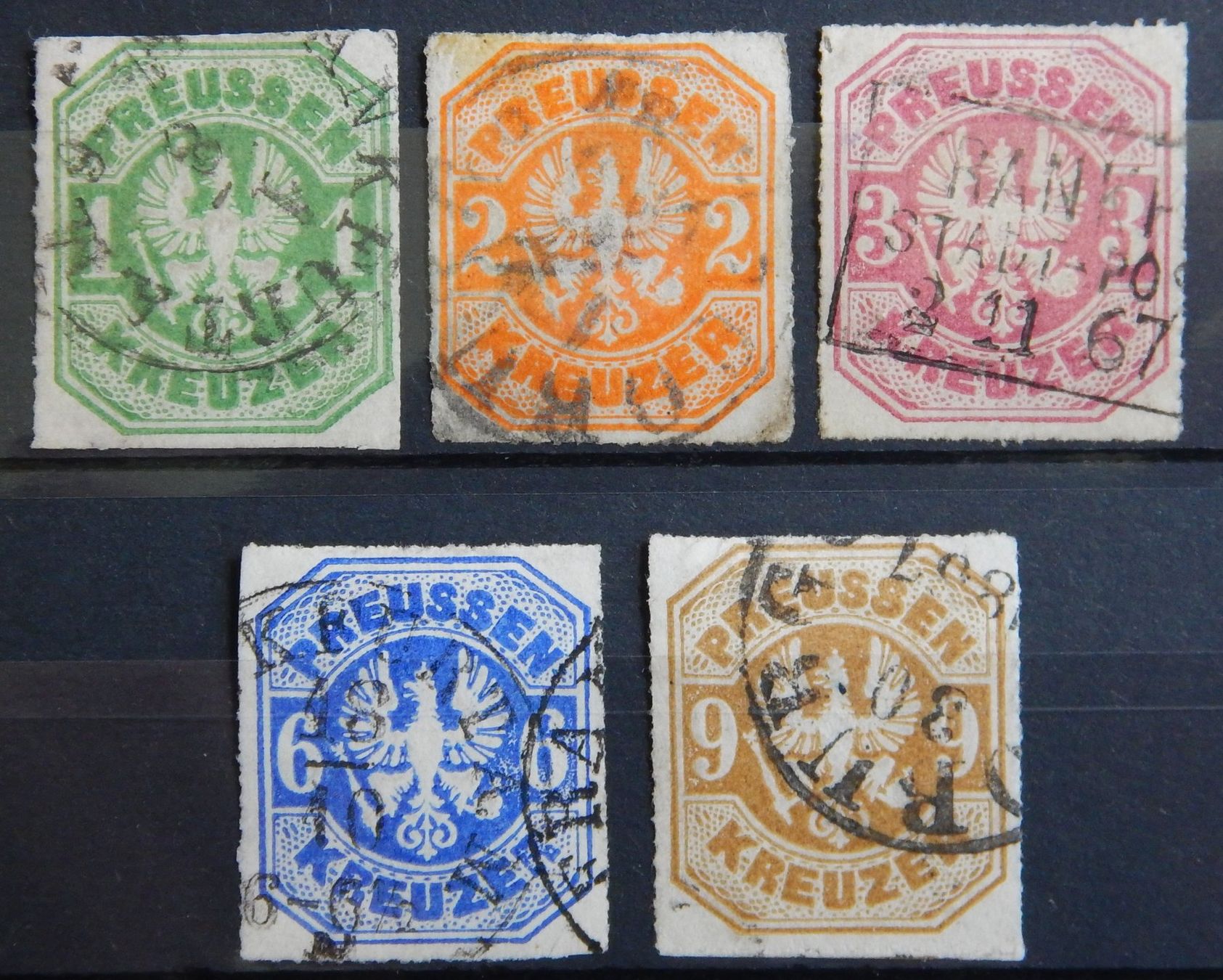 Alle Briefmarken: Preussen Kat. 22-26 gest. 1867 Kat. 295 Euro – Gebraucht aus Zürich von Muehlekauf