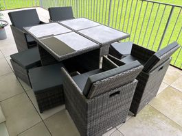 tectake Rattan Sitzgruppe grau
