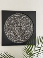 Wandbild quadratisch Metall Mandala schwarz guter Zustand