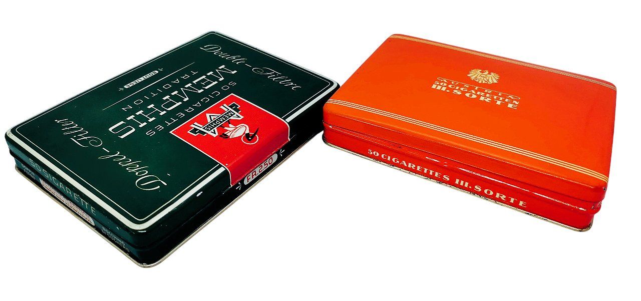 Altri Prodotti per fumatori: 2x boîte cigarettes Zigaretten Blechdose Memphis Austria – Usato da Tavannes venduto da Brocashop 1