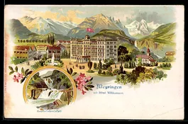 Lithographie Meyringen, Hotel Wildenmann und der Reichenbach