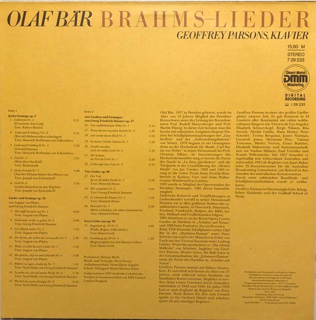 Dischi in vinile: Brahms - Lieder (LP, Olaf Bär) – Usato da Grüningen venduto da azulrojo 1