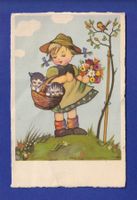 ENFANT - Jeune fille et sa corbeille de chats // pli //