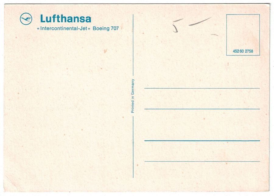 Cartoline postali: Boeing 707 Intercontinental Jet Lufthansa, datiert 1967 – Usato da Frauenfeld venduto da POML 1