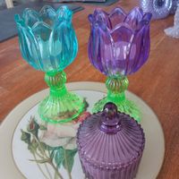3x Teelichtli 2x in Tulpenglas 1x Döseli / Shabby