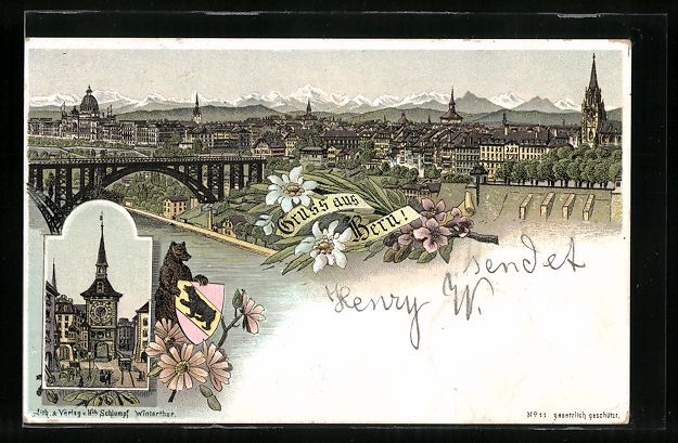 Cartoline postali: Litho Bern, Ortsansicht mit Brücke und  – Usato da Berlin venduto da bartko-reher