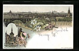 Litho Bern, Ortsansicht mit Brücke und 