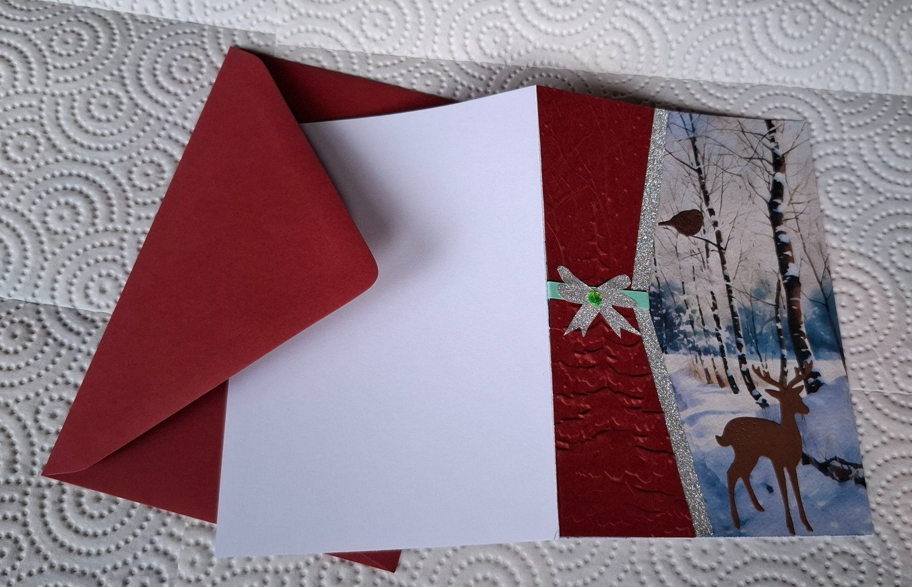 Cartoline: Handgefertigte Weihnachtskarte mit Hirsch und Kuvert – Nuovo (secondo la descrizione) da Plagne venduto da Reticulum01 2
