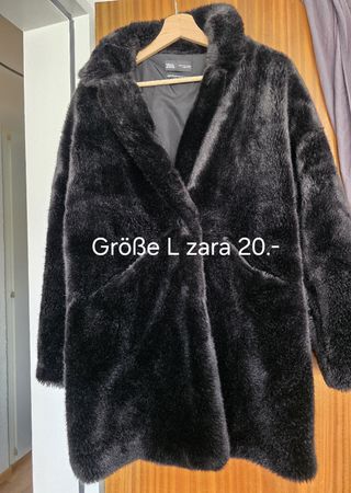 Faux Fur Mantel Schwarz Grösse L Zara