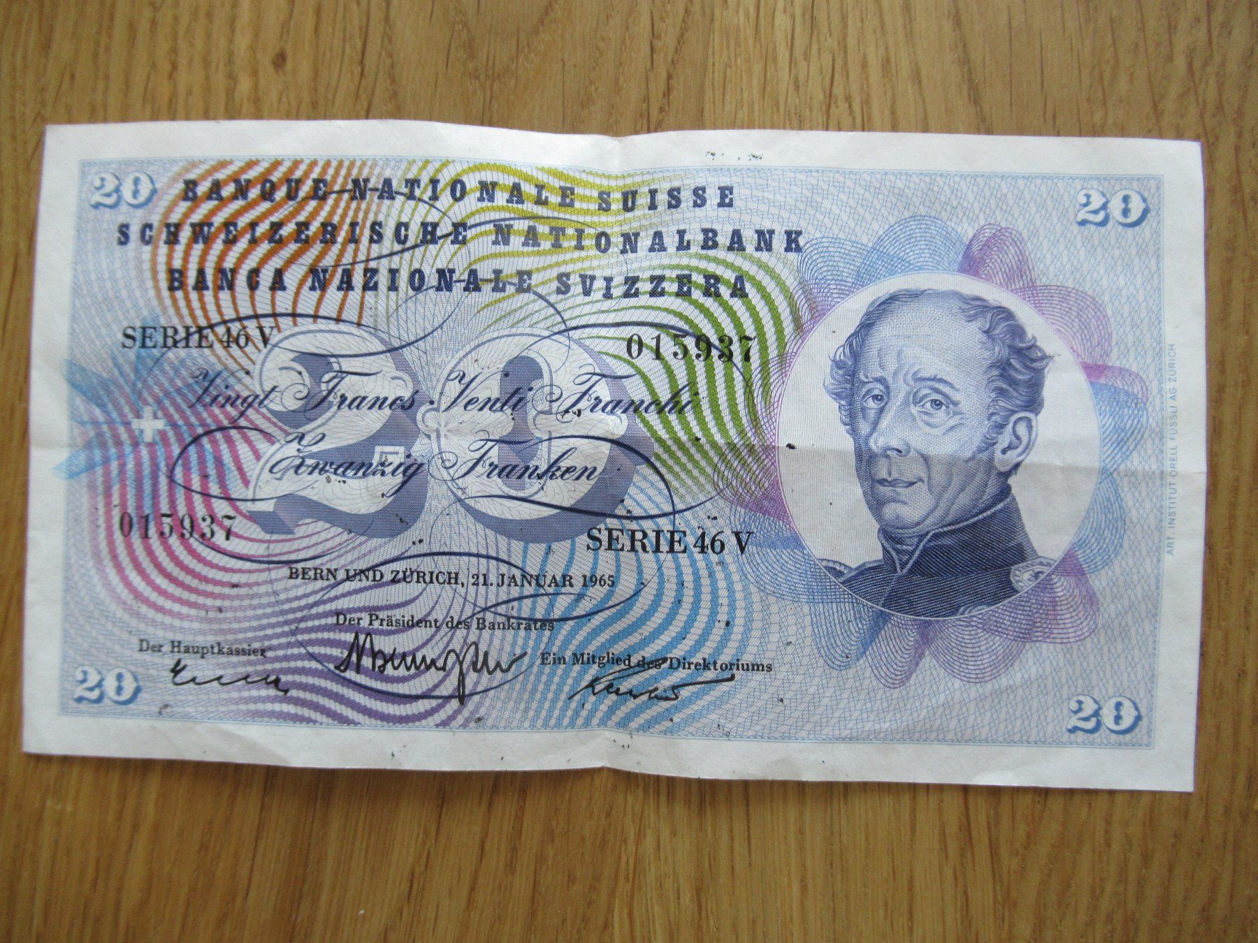 Banknoten: 20 Franken Banknote, 1965 – Gebraucht aus Laupen BE von Algund