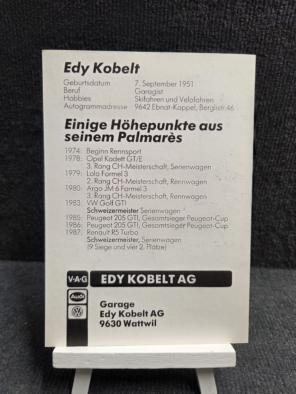 Autogramme: Edy Kobelt Schweizer Rennfahrer  – Gebraucht aus Wetzikon ZH von AmacherM 1