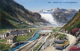 Gletsch  VS  -   Postauto  und  Rhonegletscher