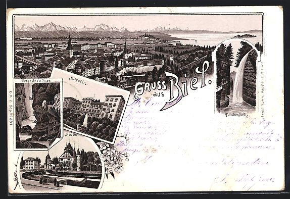 Cartes postales: Vorläufer-Lithographie Biel /Bienne, 18 – D'occasion à Berlin par bartko-reher