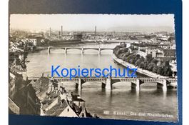 Gruss von Basel die 3 Rheinbrücken 1958