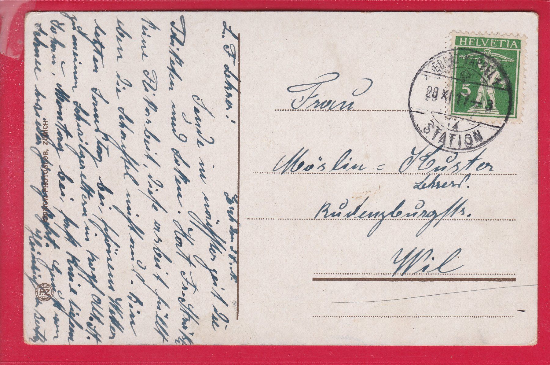 Cartoline postali: ABEND AM ROSEGGLETSCHER, 28.11.1917 – Usato da Oberrieden venduto da Gebirgsstelze 1