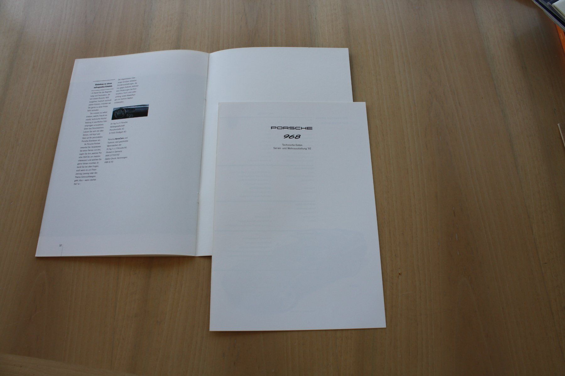 Porsche Documenti: Porsche 968 Prospekt mit Datenblatt 1992 – Usato da Wikon venduto da erwin400 8