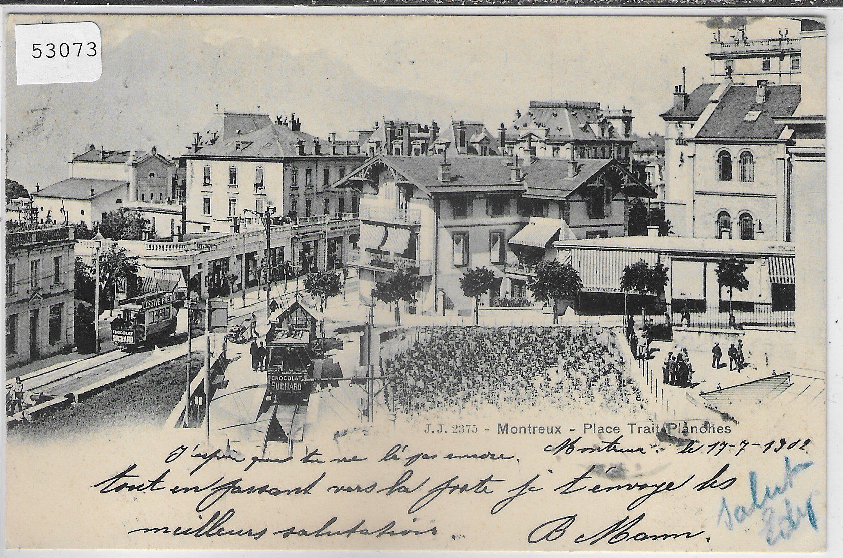 Cartoline postali: Montreux - Place Trait Planches - Tram – Usato da Ettingen venduto da Kartenplanet