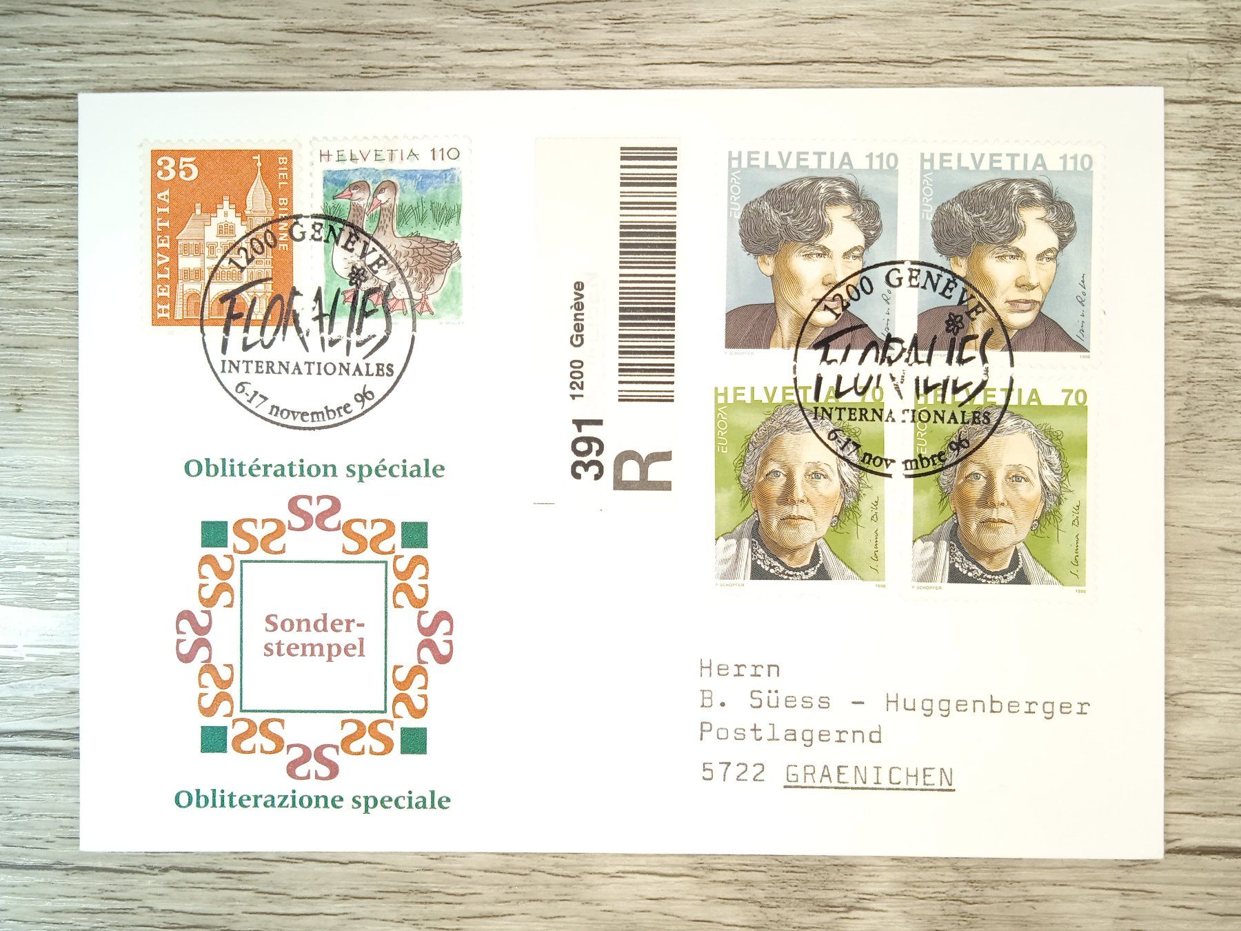 Tutti i francobolli: TR63 Enveloppe + Timbre Suisse 1996 – Usato da Cousset venduto da Patrick_Collections