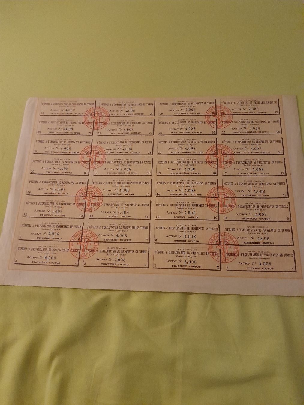 Dokumente: Action Ancienne Rare - Phosphates en Tunisie - Collection – Gebraucht aus Marly von globetrotter1723 1