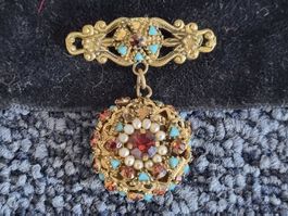 Vintage Brosche mit Anhänger (Granat/Türkis)