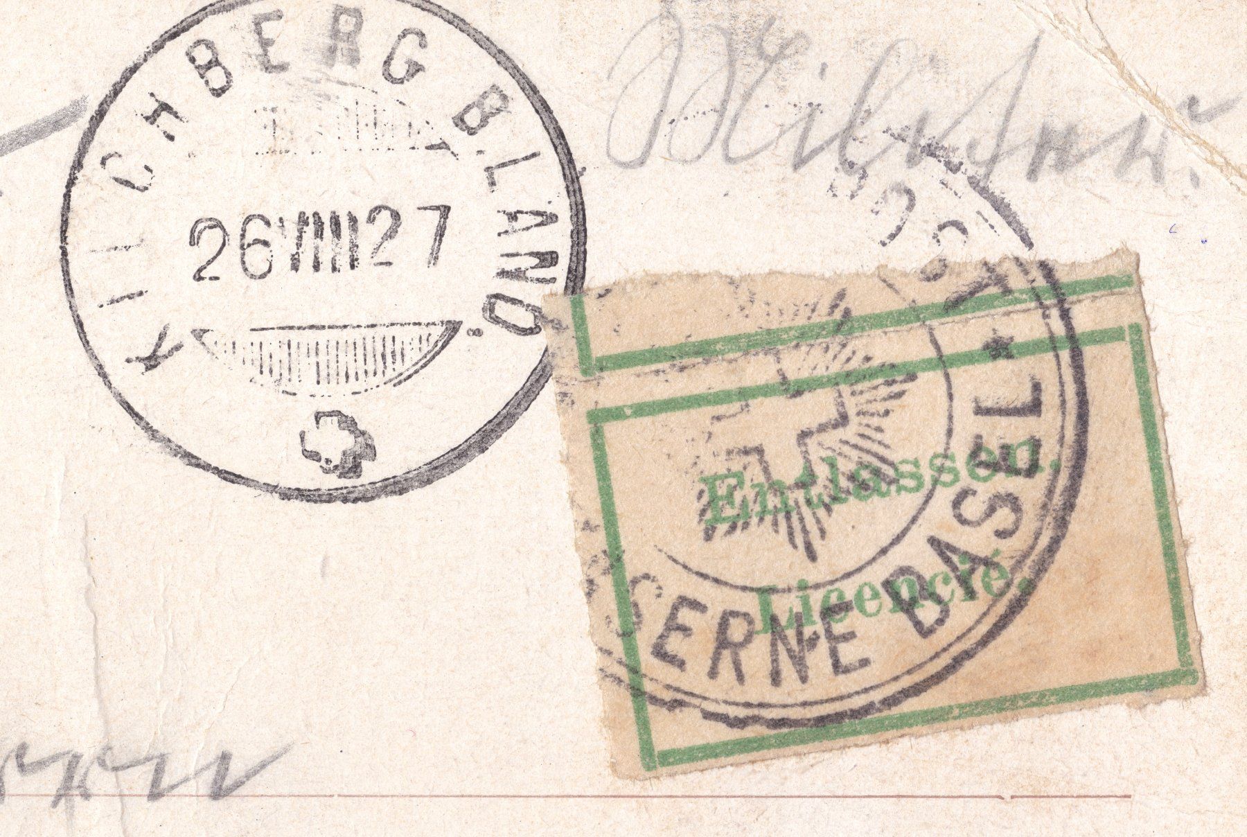 Tutti i francobolli: Kaserne Basel Feldpost 1927 "Entlassen Licencié"-Vignette – Usato da Basel venduto da riobar 1