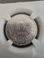🥈2 Francs 1860 – Argent – Helvetia assise – État cirulé